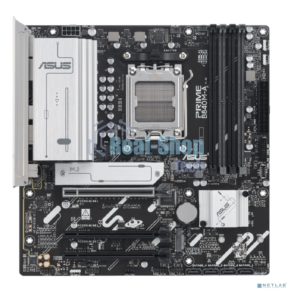 Материнская плата ASUS PRIME B840M-A-CSM, AM5, AMD B840, 4xDDR5, 4xSATA, 3xM.2, 1xPCI-E 4.0 x16, 2xPCI-E 3.0 x16, 1xRealtek 2.5Gb LAN, 2xUSB-A 10Gbps, 1xUSB-C 5Gbps, 4xUSB-A 2.0, 3x3.5 мм, 7.1, micro-ATX