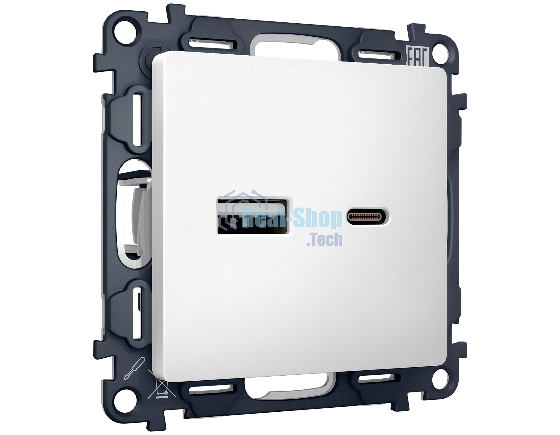 Комплект механизма розетки ALFA Белый матовый 2USB A+C 20W (быстрая зарядка) QUANT (AP1310, VM177) MA131010