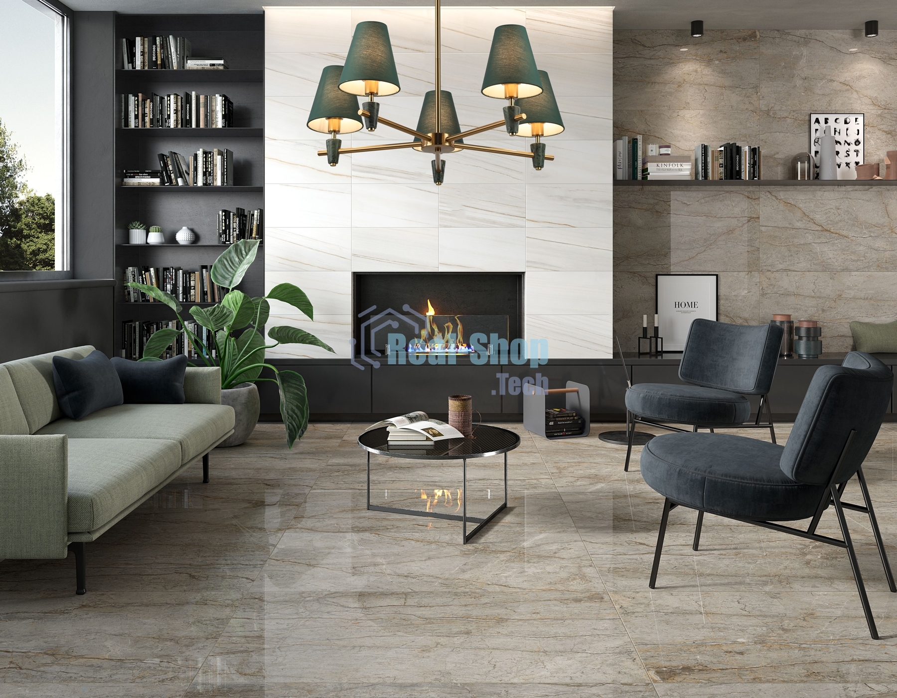 Люстра Ambrella light LH75051/5 BS/GN латунь/зеленый E14*5 max 40W D700*580