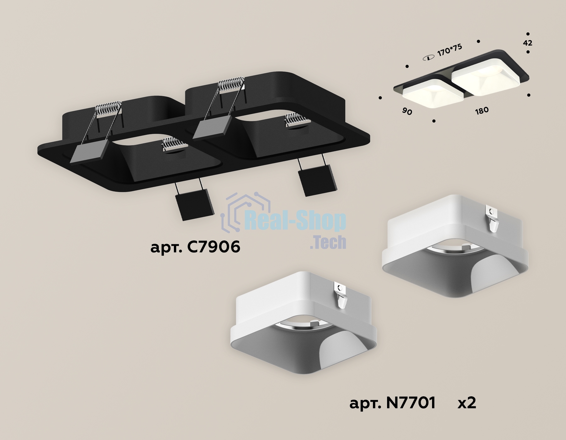 Комплект встраиваемого светильника Ambrella light XC7906001 SBK/SWH черный песок/белый песок MR16 GU5.3 (C7906, N7701)