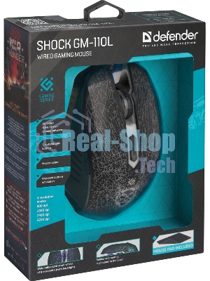 Мышь проводная Defender Shock GM-110L черный, 3200 dpi, USB, кнопки - 6