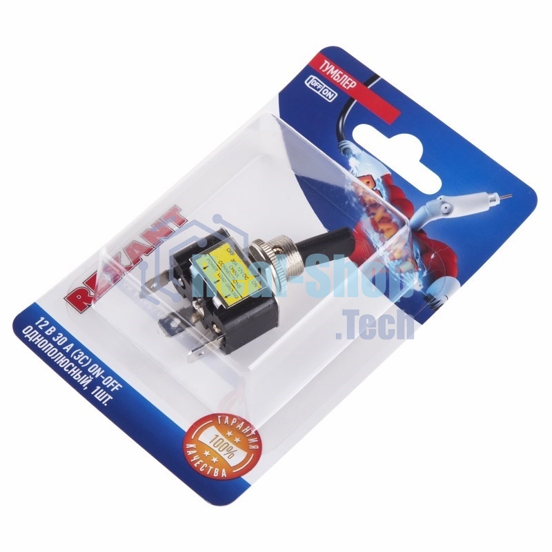 Тумблер Rexant 12V 30А (3c) ON-OFF однополюсныйс красной LED подсветкой (ASW-07D-2) (в упак. 1шт.)