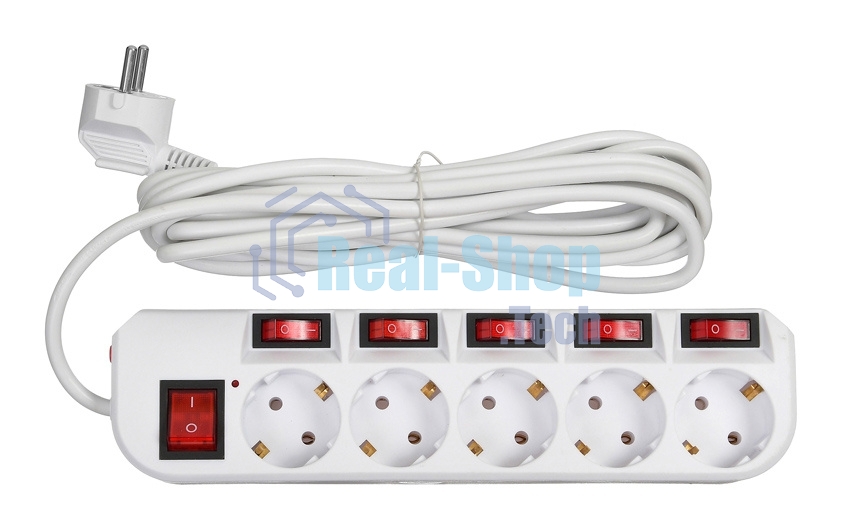 Сетевой фильтр Buro 500SH-5-SW-W 5 м (5 розеток) белый (коробка)