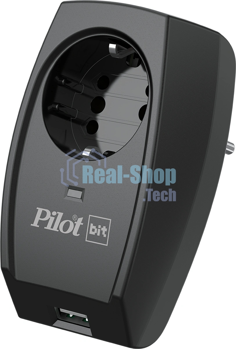 Сетевой фильтр Pilot Bit (USB) (1 розетка) черный (коробка)
