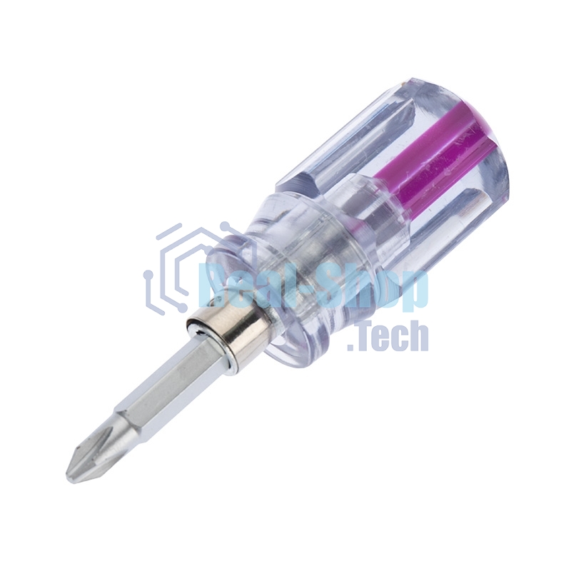 Отверткакомбинированная Rexant, прозрачная рукоятка,двухсторонний стержень 40 мм (крестовая PH 2, шлицевая SL 6 мм)