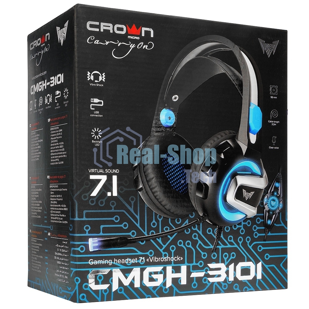 Гарнитура проводная игровая CROWN CMGH-3101 Black&blue