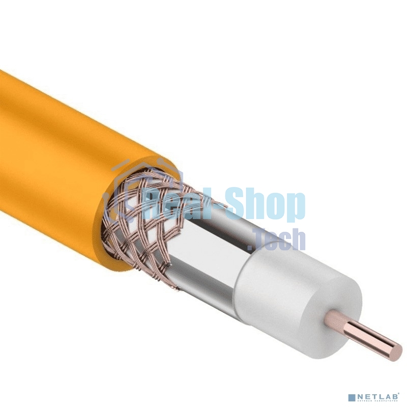 Кабель коаксиальный Rexant RG-6U+Cu нг(А)-HF, Cu/Al/Cu, 64%, 75 Ом, бухта 100 м, оранжевый