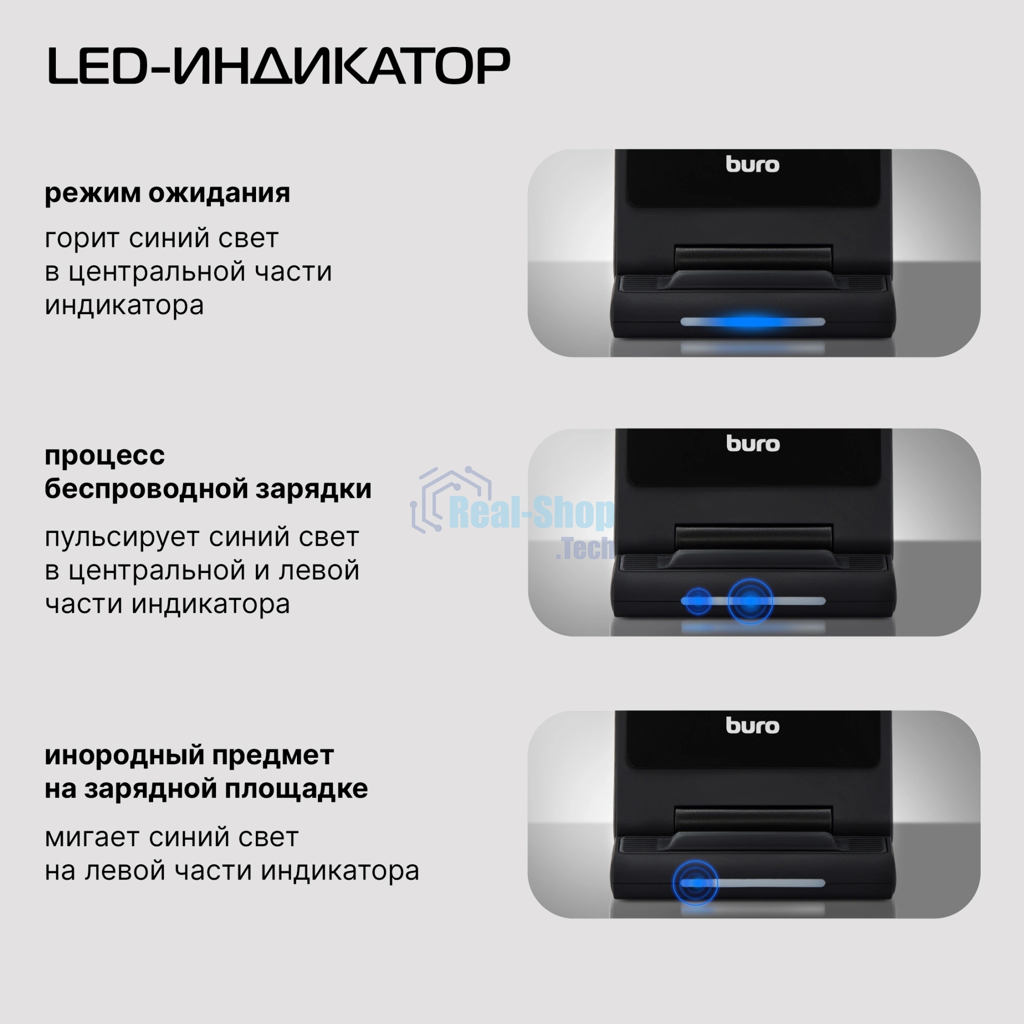 Беспроводное зарядное устройство Buro CWC-QC5 15W 3A (QI) USB-C универсальное черный