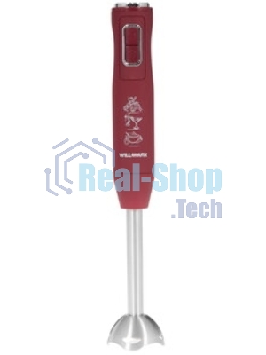 Блендер погружной Willmark WHB-1250PS (500Вт,рег.скор,турбо режим,Soft touch, измельчитель,бордовый)