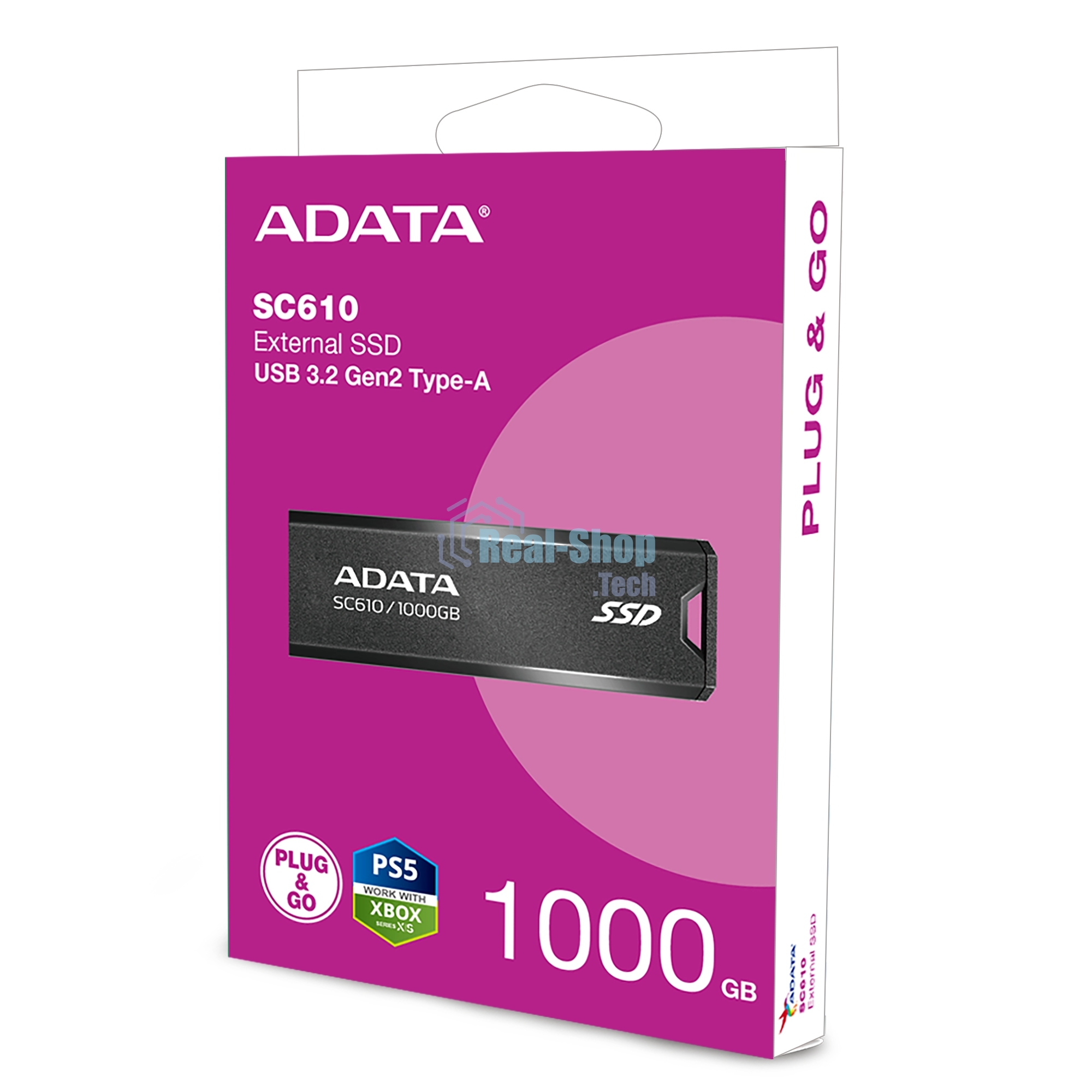 Внешний SSD ADATA SC610, 1TB, USB 3.2 Gen 2 Type-A, R/W 550/500, черный