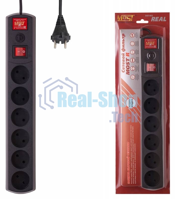 Сетевой фильтр Most R 5 м (6 розеток) черный (коробка)