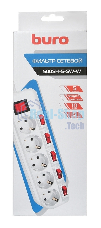 Сетевой фильтр Buro 500SH-5-SW-W 5 м (5 розеток) белый (коробка)