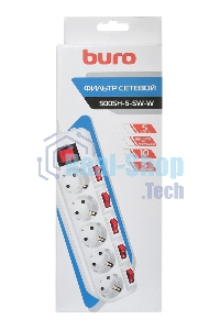 Сетевой фильтр Buro 500SH-5-SW-W 5 м (5 розеток) белый (коробка)