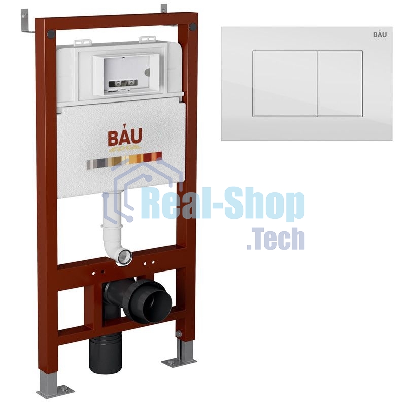 Инсталляция BAU PRO для подвесного унитаза, клавиша смыва BAU Stil для инсталляции, белый глянец