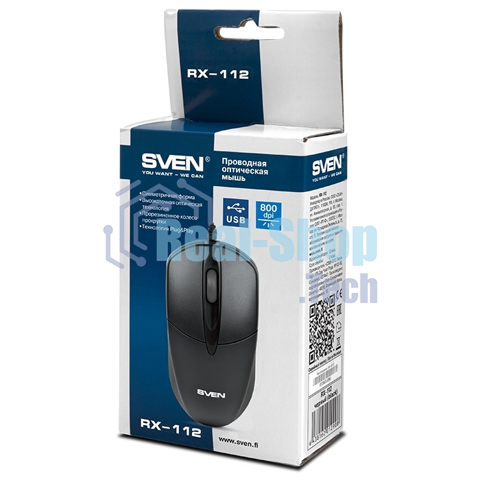 Мышь проводная SVEN RX-112 черный, 800 dpi, USB, кнопки - 3