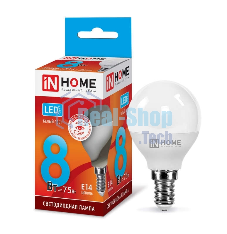 Лампа светодиодная LED-ШАР-VC 8Вт 230В E14 4000К 720лм IN HOME 4690612020556