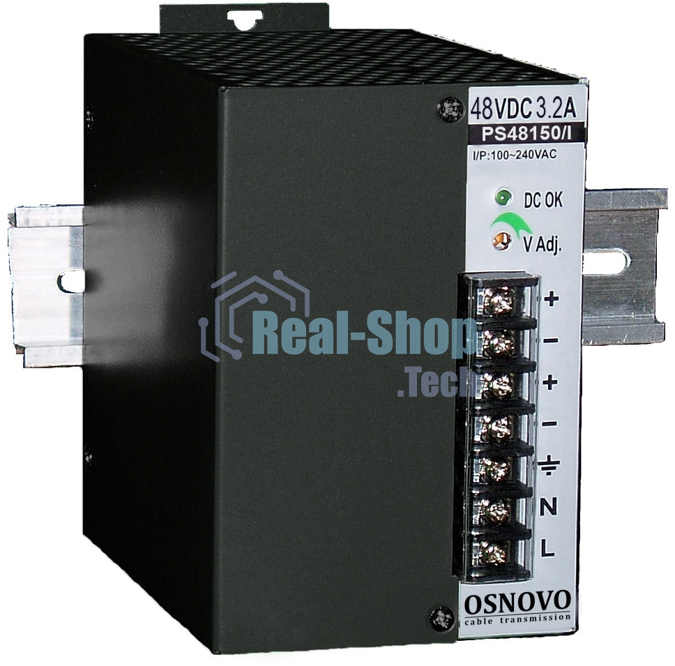 Промышленный блок питания OSNOVO DC48V, 3.2A (150W). Диапазон входных напряжений: AC195-265V