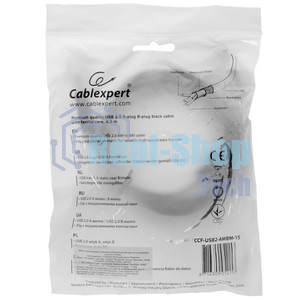 Кабель USB2.0 Cablexpert CCF-USB2-AMBM-TR-15, AM/BM, медь, двойн.экран, фер.кольцо, Pro, 4.5м, прозрач, пакет