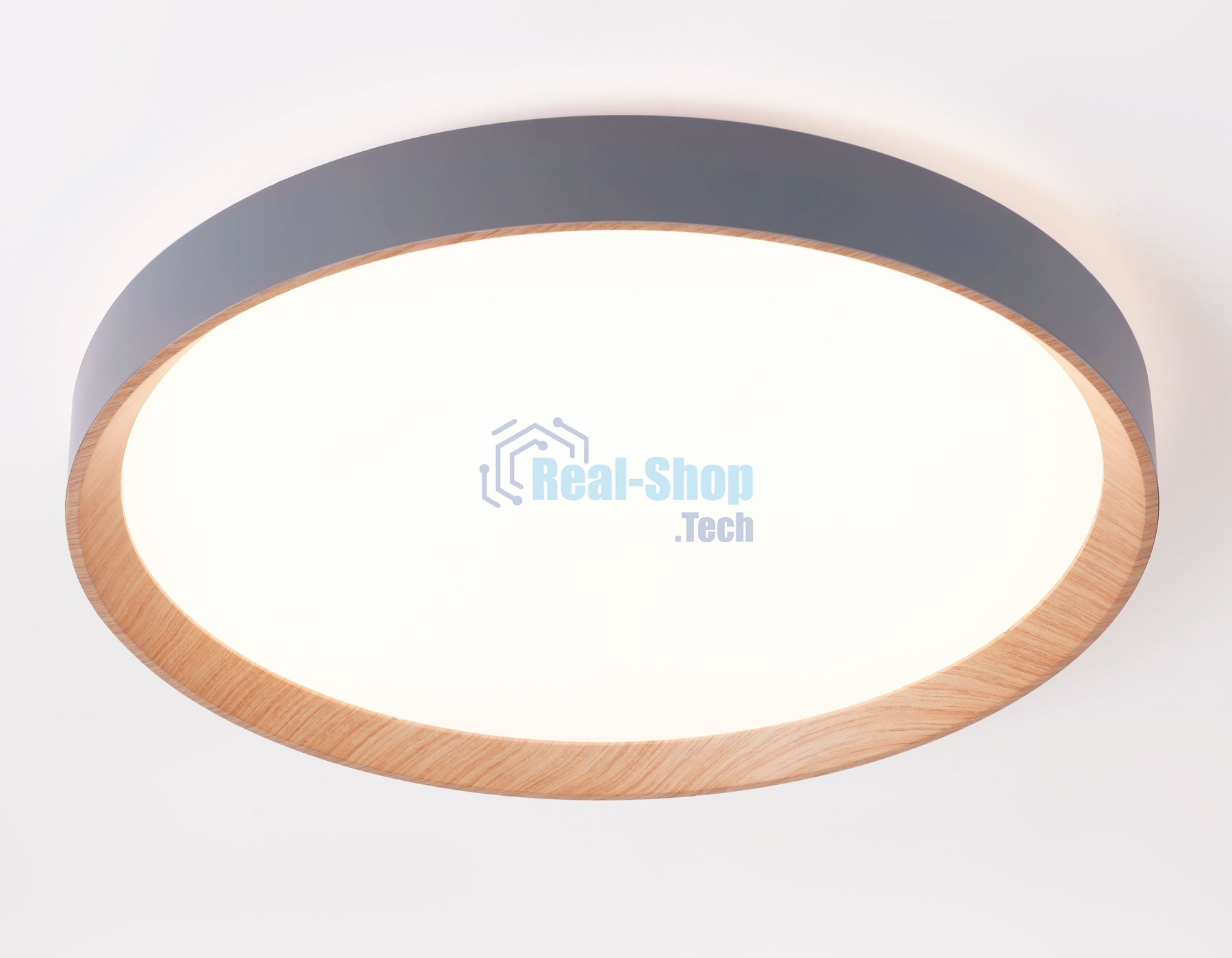 Потолочный светодиодный светильник Ambrella light FZ1322 GR/LWD серый/светлое дерево IP20 60W 3000-6400K D490*80 (ПДУ ИК)