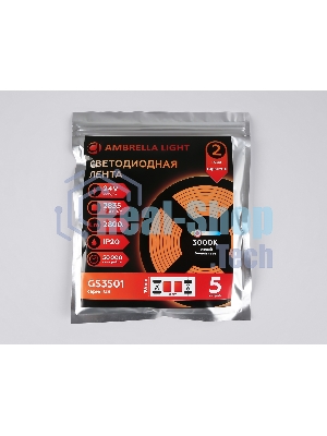 Светодиодная лента Ambrella light GS3501 2835 240Led /22W m/ 24V IP20 3000K/ 5000*10*1.2mm (2 конт.)