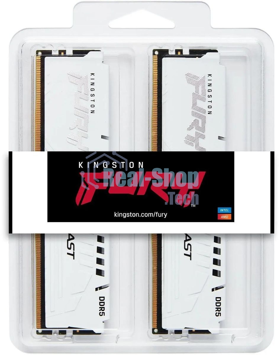 Оперативная память Kingston Fury Beast, DDR5, 32Gb (2x16Gb), 5600MHz, CL40, DIMM, с радиатором, белый