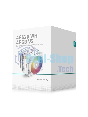 Кулер для процессора DEEPCOOL AG620 WH ARGb V2 LGA20XX/1700/1200/115X/AM5/AM4 (9шт/кор, TDP 260W, PWM, ARGb DUAL Fan 120мм, 6 тепл. трубок, белый) RET