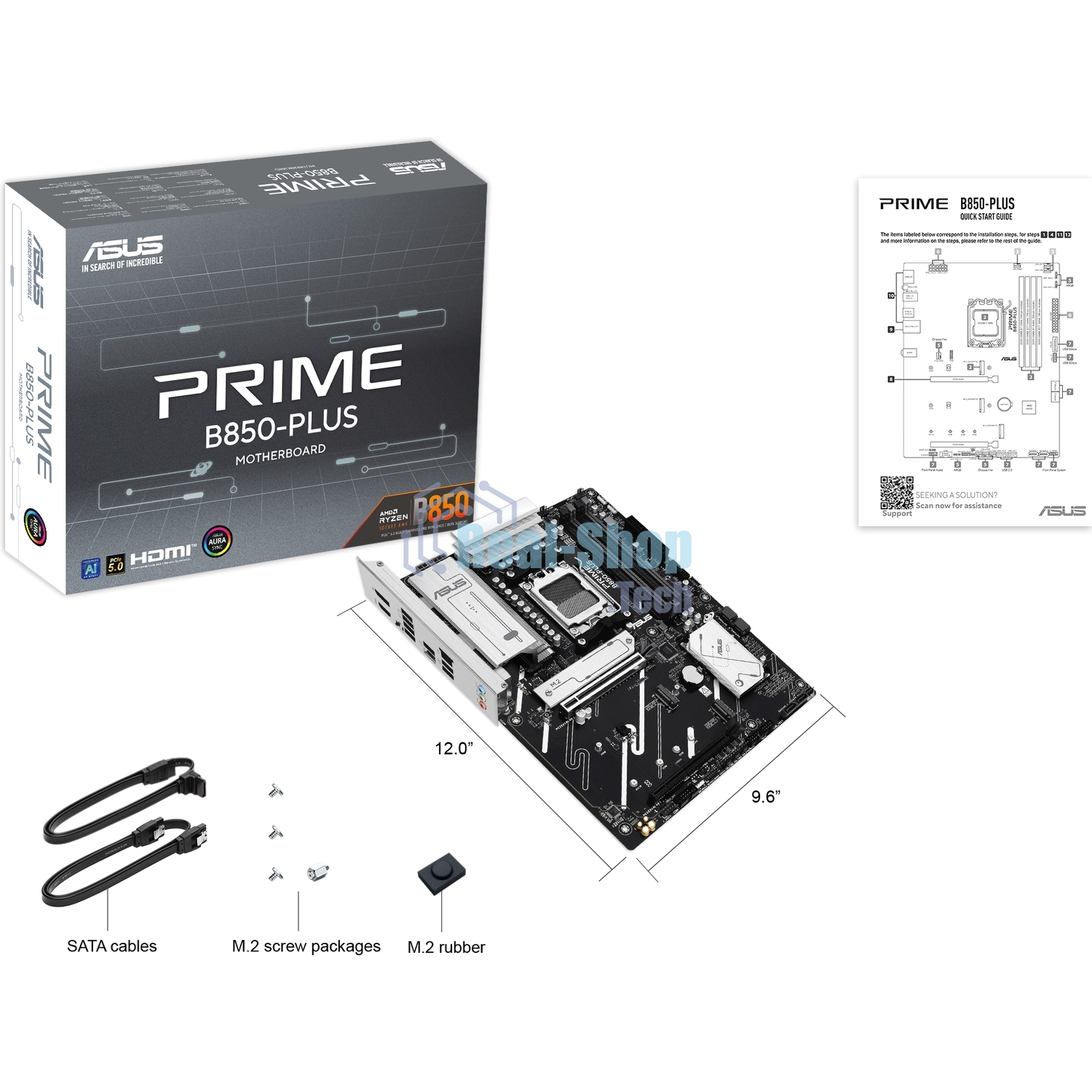 Материнская плата ASUS PRIME B850-PLUS, AM5, AMD B850, 4xDDR5, 4xSATA, 3xM.2, 1xPCIe 5.0 x16, 1xPCIe 4.0 x16, 1xDP, 1xHDMI, 1x2.5Gb LAN, 4xUSB-A 10Gbps, 1xUSB-C 10Gbps, 2xUSB-A 5Gbps, 2xUSB-A 2.0, 3x3.5 мм, 7.1, ATX