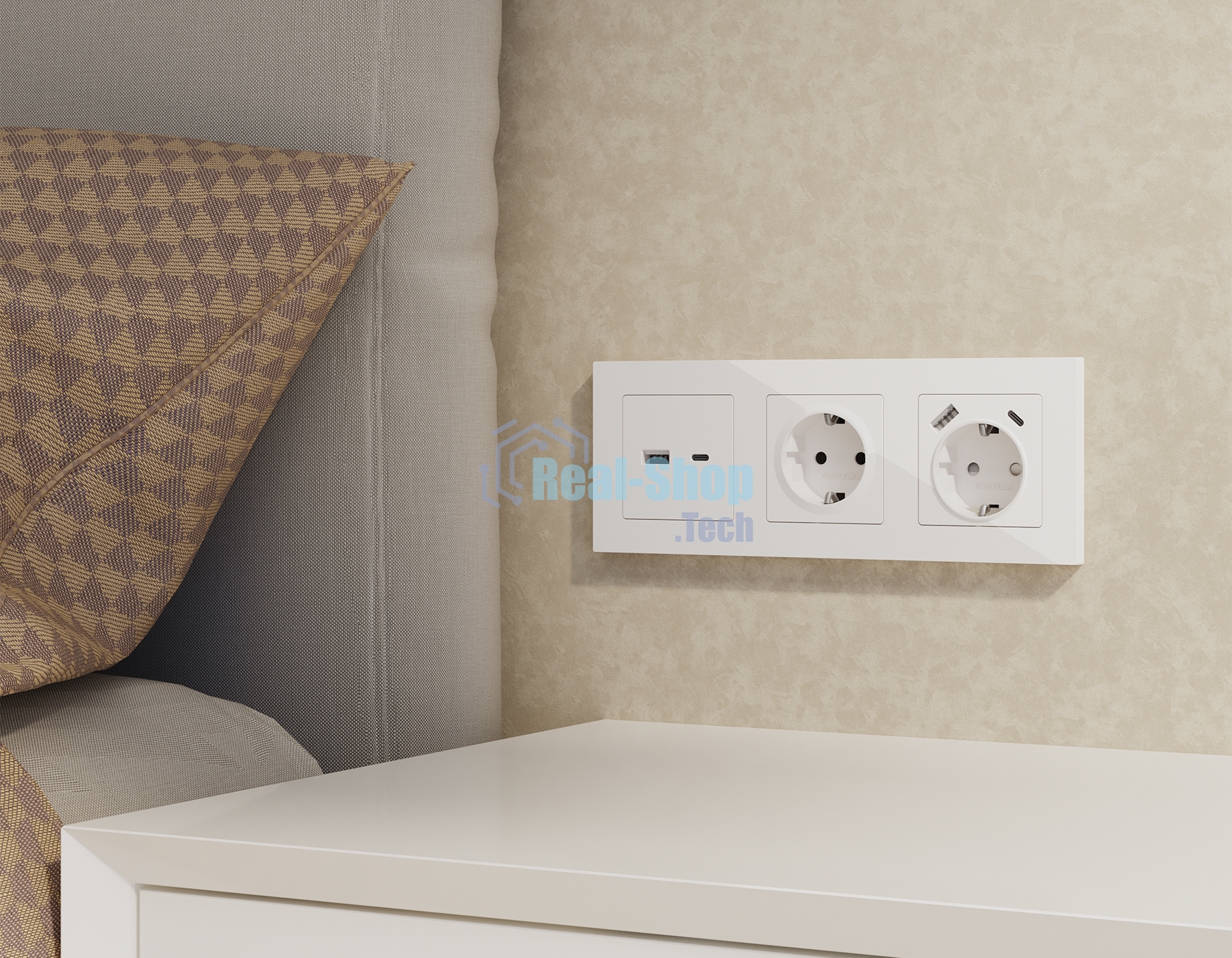 Комплект механизма розетки ALFA Белый матовый 2USB A+C 20W (быстрая зарядка) QUANT (AP1310, VM177) MA131010
