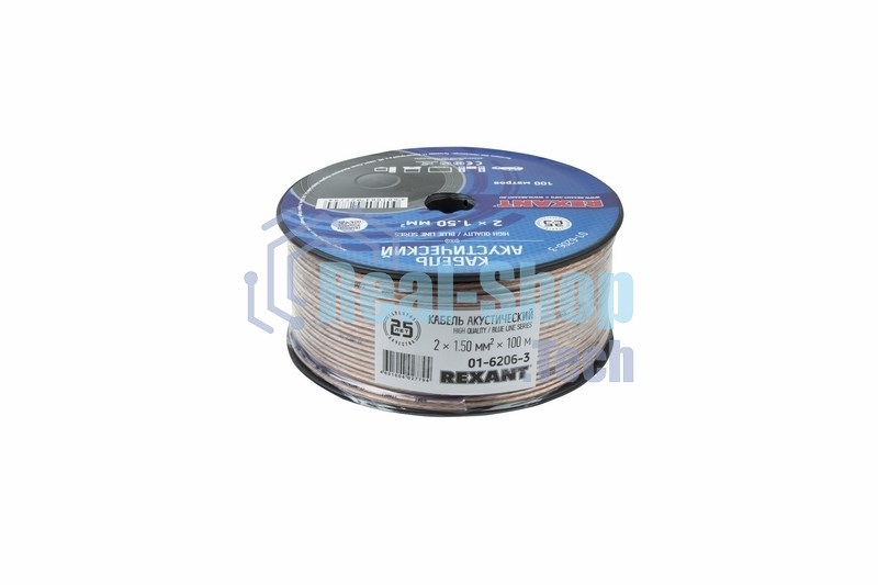 Кабель акустический Rexant 2х1.50 мм, прозрачный BLUELINE, 100 м