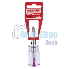 Отверткакомбинированная Rexant, прозрачная рукоятка,двухсторонний стержень 40 мм (крестовая PH 2, шлицевая SL 6 мм)