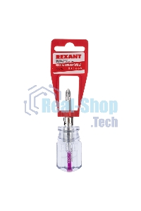 Отверткакомбинированная Rexant, прозрачная рукоятка,двухсторонний стержень 40 мм (крестовая PH 2, шлицевая SL 6 мм)