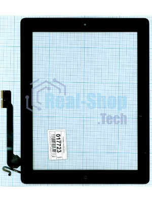 Сенсорное стекло (тачскрин) для iPad 4 черное с кнопкой OEM