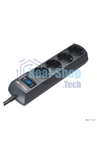 Сетевой фильтр ZIS Pilot m Max 4 розетки (евро с заземлением), 15А/3.3кВа, автомат, 3 м, черный Surge protector Pilot m Max 4 euro outlets, 15А/3.3кВа, 3m, black