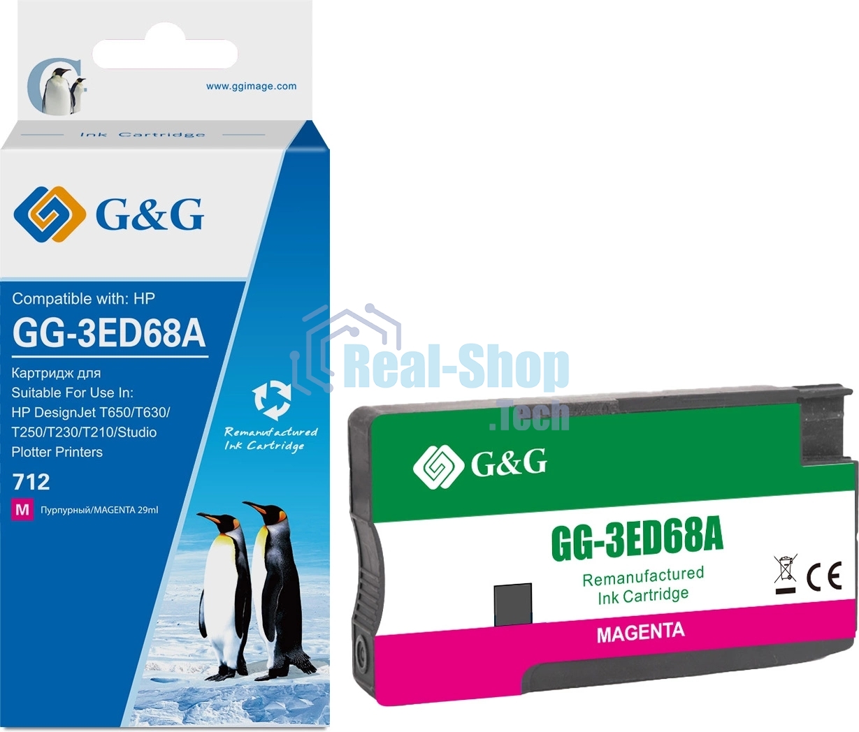 Картридж струйный G&G GG-3ED68A 712 пурпурный (29мл) для HP DesignJet T650/T630/T250/T230/T210/Studio Plotter Printers