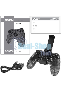 Геймпад Sven GC-5050 черный Bluetooth Беспроводной виброотдача обратная связь (в компл.:держатель для смартфона/кабель USB) (SV-016029)