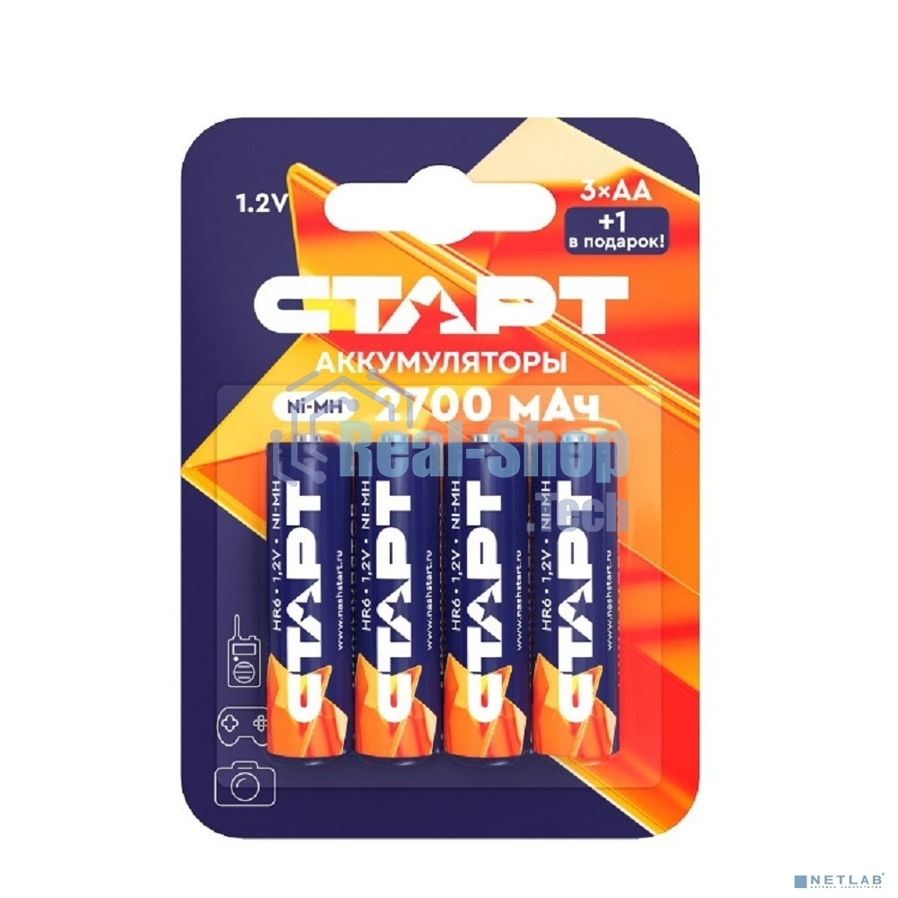 Аккумуляторы СТАРТ HR6 AA 2700mAh Ni-MH BL3+1 48/768, AA, 2700 мАч, 4 шт. в блистере