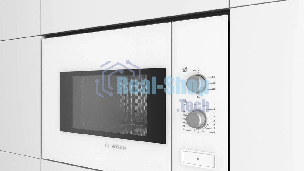 Встраиваемая микроволновая печь Bosch BFL520MW0 белый, 20 л, 800 Вт, переключатели - поворотный механизм
