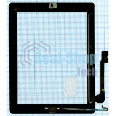 Сенсорное стекло (тачскрин) для iPad 4 черное с кнопкой OEM