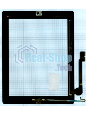 Сенсорное стекло (тачскрин) для iPad 4 черное с кнопкой OEM