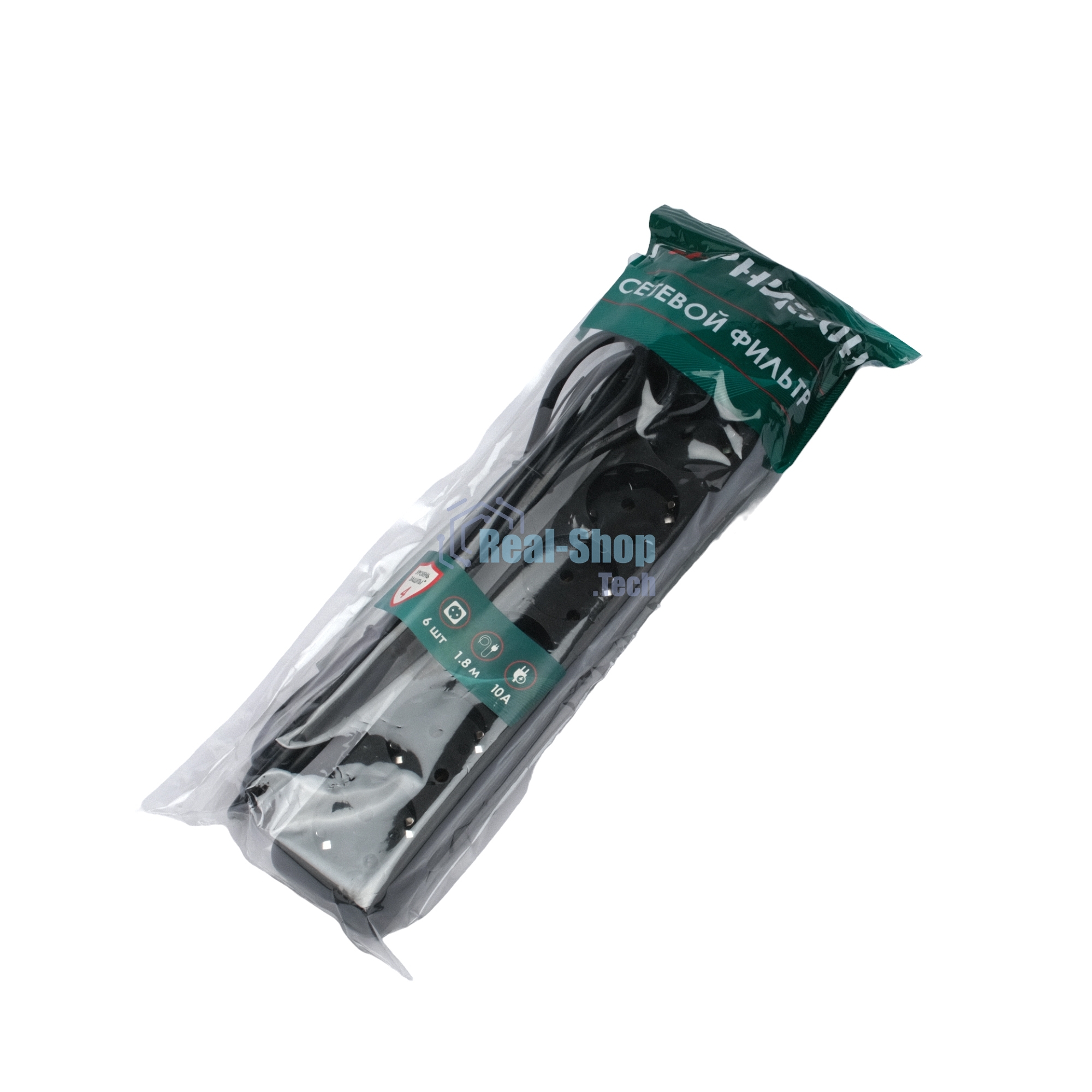 Сетевой фильтр Гарнизон ECL-6-B-1.8, 6 р, 10А, 1.8 м, ур.защиты 4, черный, пакет