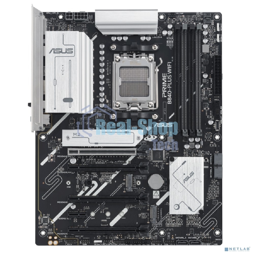 Материнская плата ASUS PRIME B840-PLUS WIFI, AM5, AMD B840, 4xDDR5, 4xSATA, 3xM.2, 1xPCIe 4.0 x16, 1xPCIe 3.0 x16, 2xPCIe 3.0 x16, 1xPCIe 3.0 x1, 1xDP, 1xHDMI, 1x 2.5Gb LAN, 8xUSB-A, 3x3.5 мм, 7.1, ATX