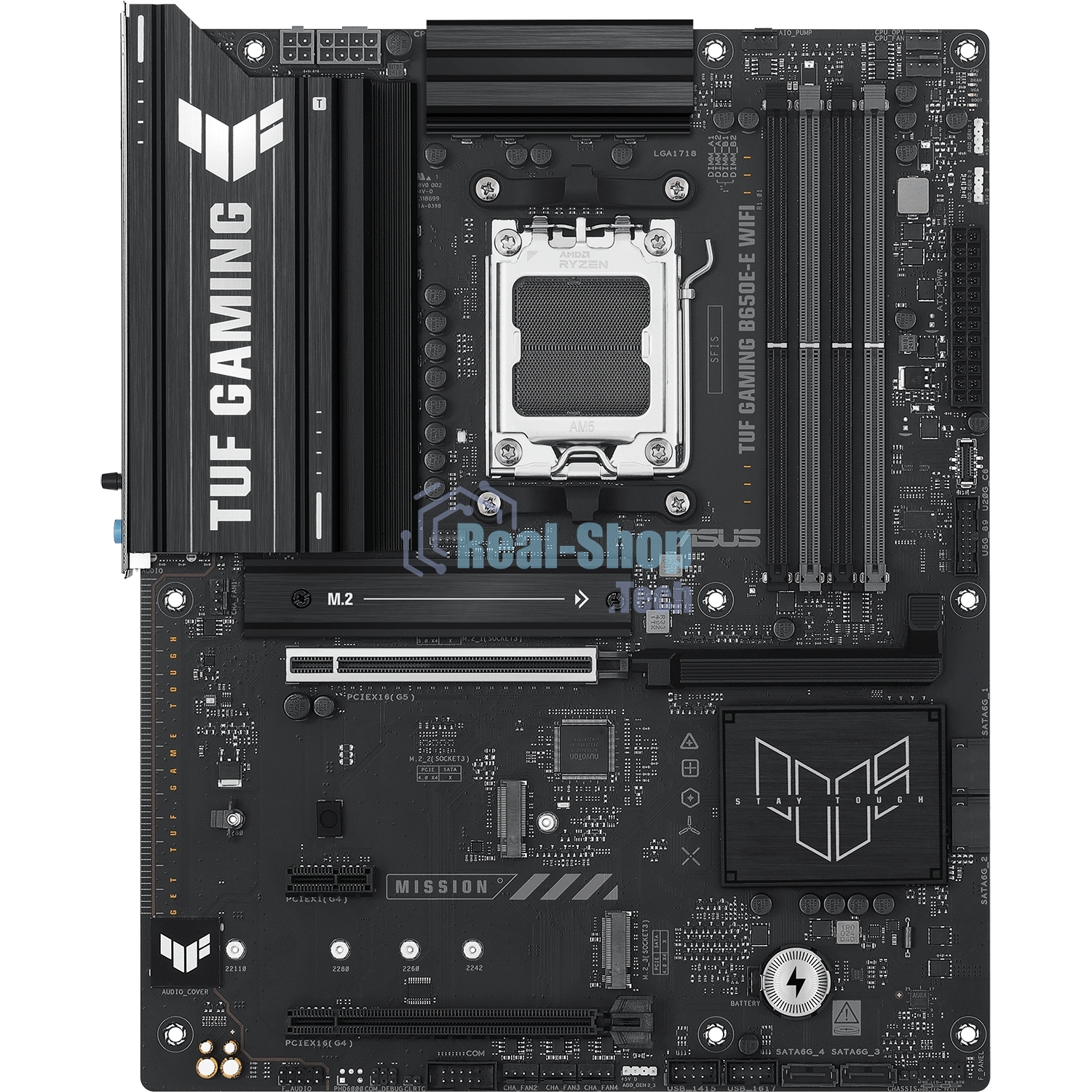 Материнская плата ASUS TUF GAMING B650-E WIFI, AM5, AMD B650, 4xDDR5, 4xSATA, 3xM.2, 1xPCIe 4.0 x16, 1xPCIe 4.0 x16, 1xPCIe x1, 1xDP, 1xHDMI, 1x2.5Gb LAN, Wi-Fi 6E, Bluetooth 5.3, 2xUSB-C (1x10Gbps, 1x20Gbps), 3xUSB-A 5Gbps, 2xUSB-A 10Gbps, 3xUSB-A 2.0, 5