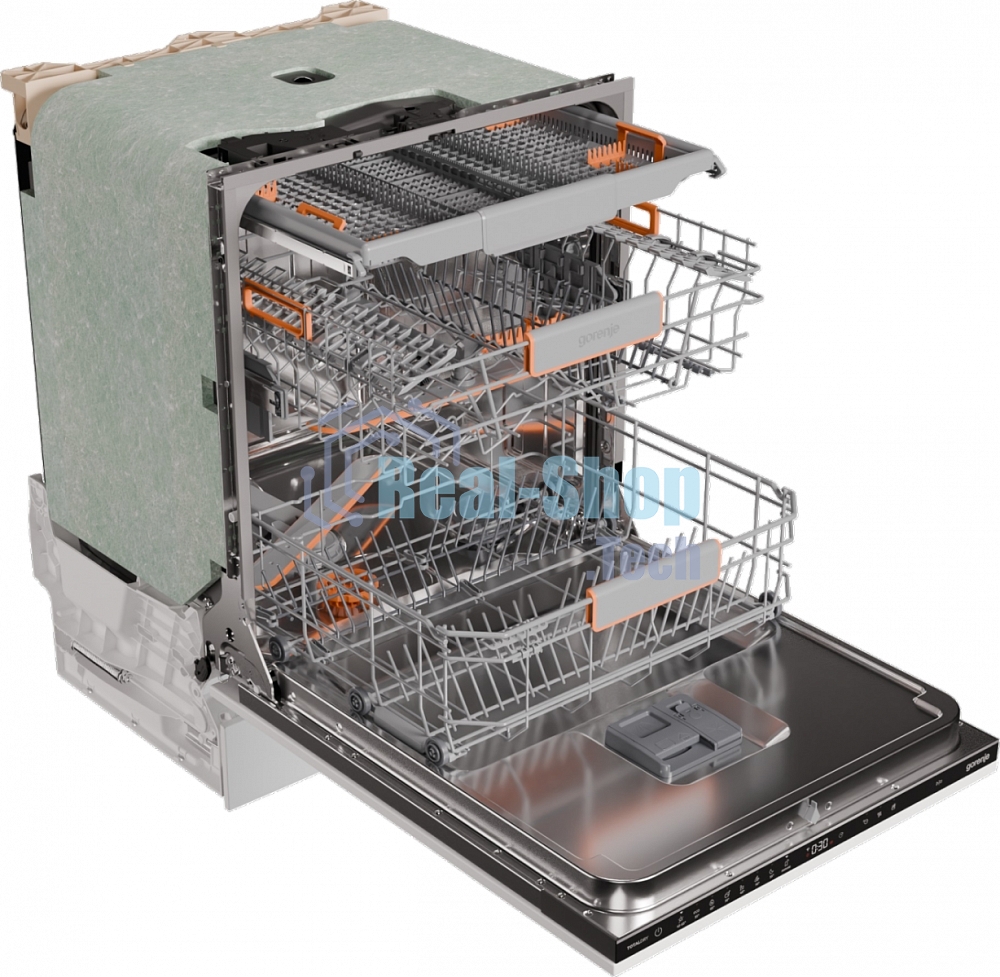 Посудомоечная машина встраиваемая Gorenje GV673B65 16 комплектов, 3 корзины, инверторный мотор, отсрочка старта, Wi-Fi управление, сенсорное управление, полный AquaStop, сенсор уровня воды, энергоэффективность А+++, уровень шума 42 дБ, белый