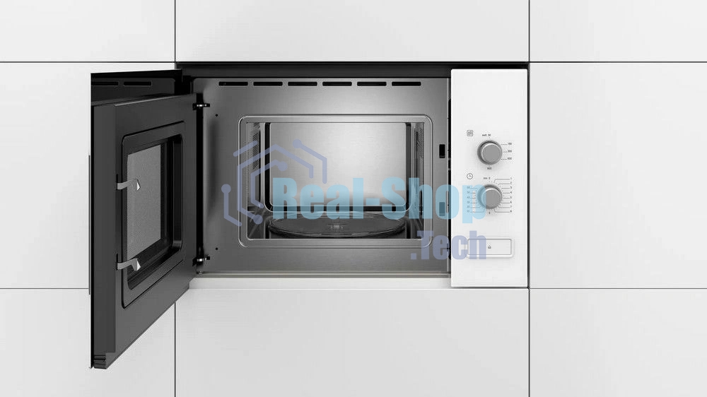 Встраиваемая микроволновая печь Bosch BFL520MW0 белый, 20 л, 800 Вт, переключатели - поворотный механизм