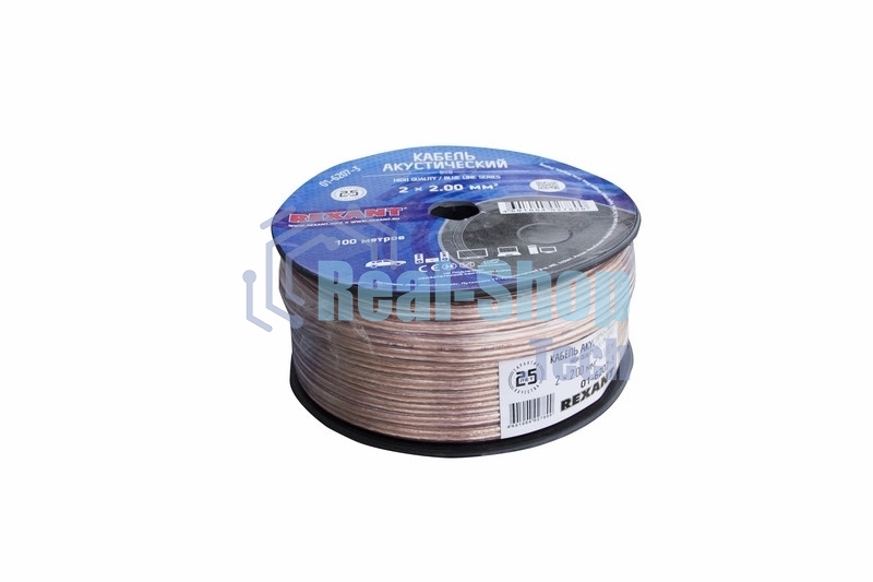 Кабель акустический Rexant 2х2,00 мм², прозрачный BLUELINE, бухта 100 м