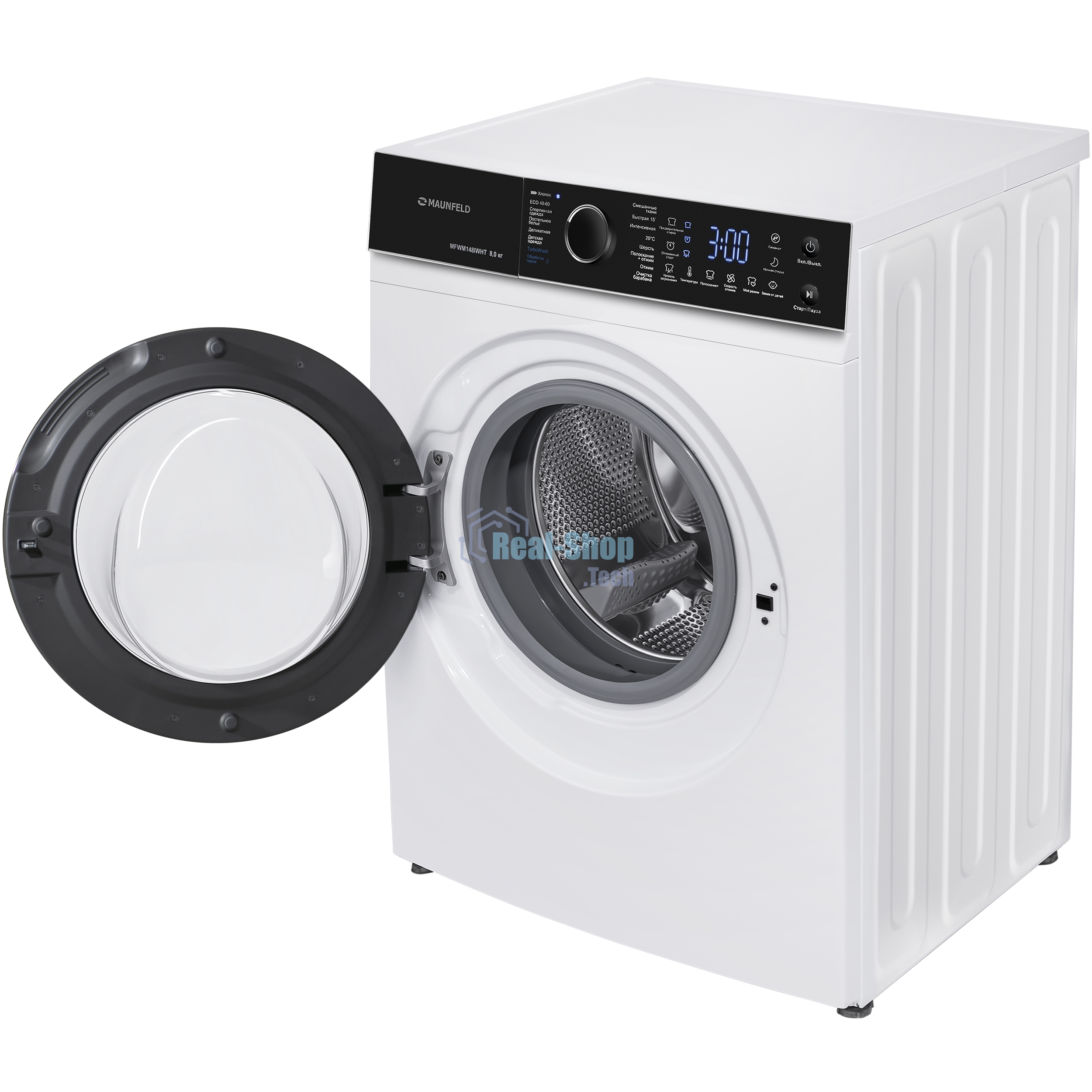 Стиральная машина c инвертором и паром Maunfeld MFWM148IWHT белый, загрузка фронтальная 8 кг, 1400 об/мин, класс: A+++