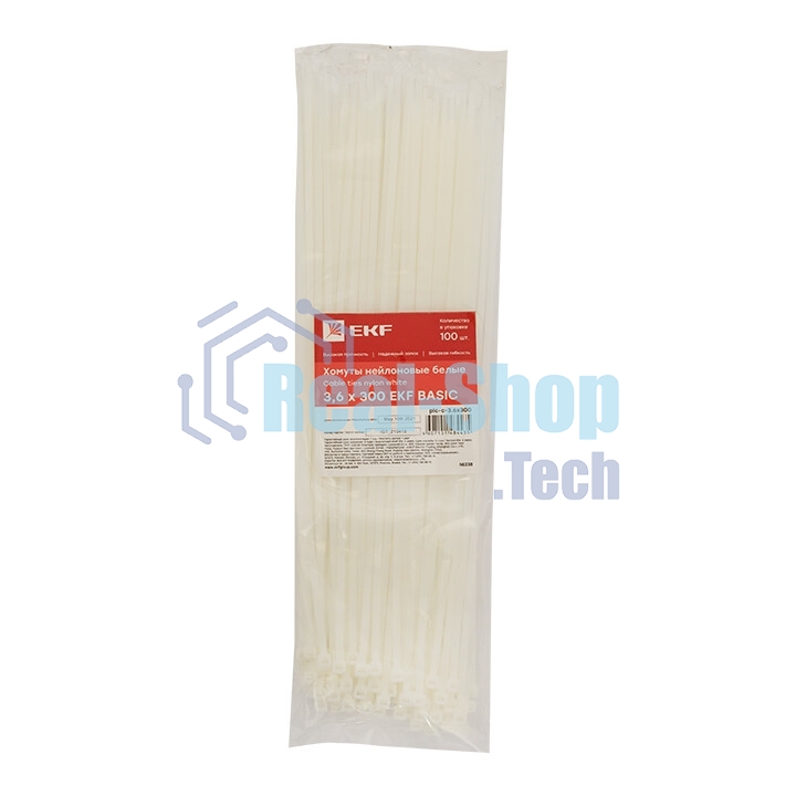 Хомут кабельный 3.6х300 нейл. белый (уп. 100 шт) EKF plc-c-3.6x300