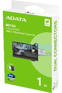 Внешний SSD ADATA SC730, 1TB, USB 3.2 Gen 2 Type-A/Type-C, R/W 600/600, черный