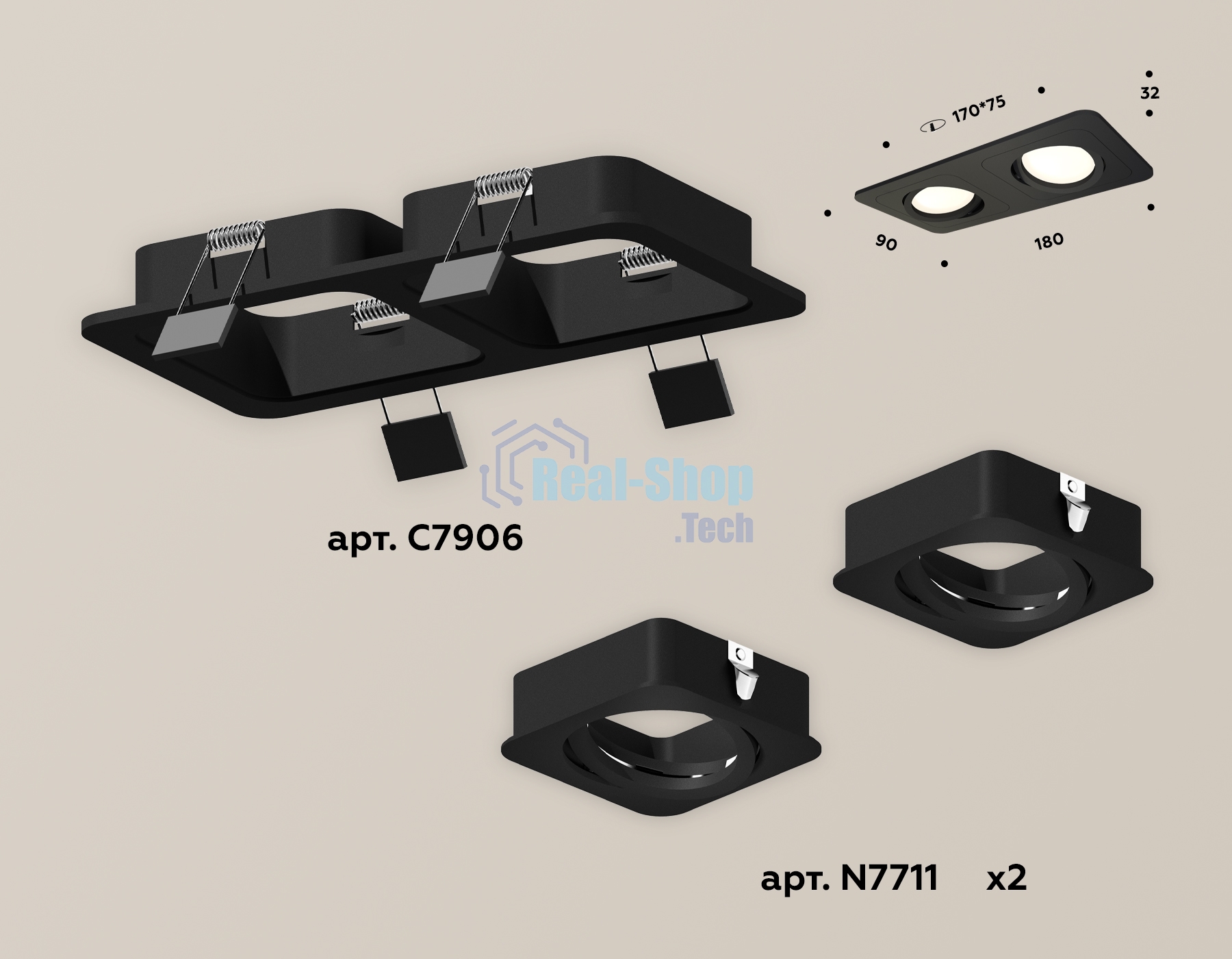 Комплект встраиваемого светильника Ambrella light XC7906010 SBK черный песок MR16 GU5.3 (C7906, N7711)