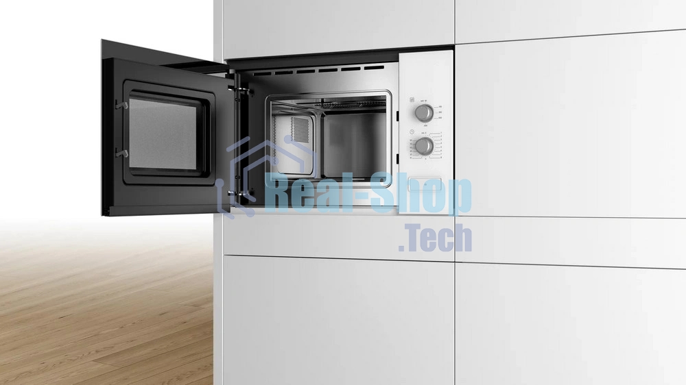 Встраиваемая микроволновая печь Bosch BFL520MW0 белый, 20 л, 800 Вт, переключатели - поворотный механизм